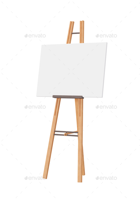 Empty horizontal canvas on wooden easel isolated on white